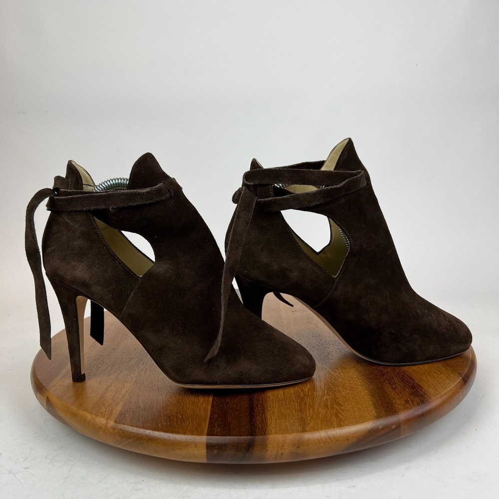 Womens Jimmy Choo Marina Tie Brown Suede Ankle Strap Booties Boots Size EU 39.5
